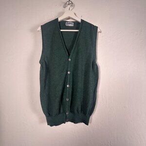 J. Lawrence Khaki's Mens Wool Sleeveless Cardigan Sweater Vest Green Italy Made